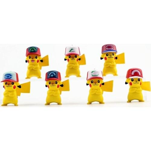 Pokemon Toys 7 Pikachu Hat Figurine, Car Cake Decoration for Small Gifts for Children