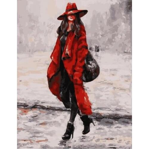 Red coat slim lady Set for coloring by numbers art figure pictures for living room home decor