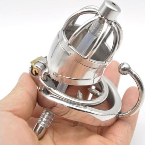 Stainless Steel Male Chastity Small Cage with Base Arc Ring Devices C277