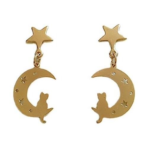10 pair/lot fashion women jewelry accessories metal moon cat earrings for women