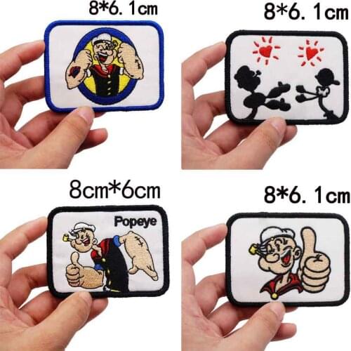 Cartoon Popeye Sailor Embroidery Patches For Clothing WITH HOOK BACKING
