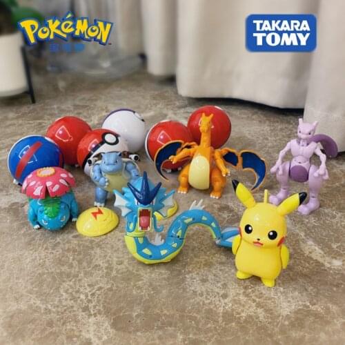 Original TAKARA TOMY Pokemons Pikachu Poke Deformation Ball Figure Action Mewtwo Charizard Bulbasaur Blastoise Gyarados