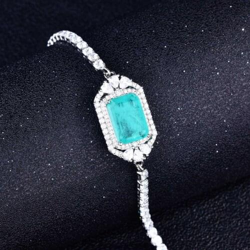 QTT Real 925 Rectangular Paraiba Blue Fashion Engagement Shining Bracelet For Women Temperament Fine Jewelry Birthday Gift