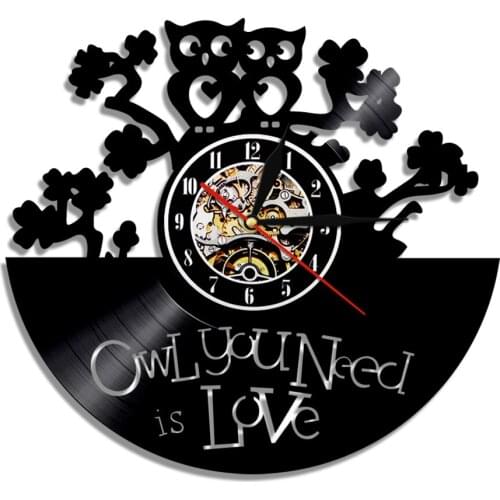 Owl You Need Is Love Antique Vintage Retro Vinyl Record Wall Clock Night Owls Decorative Wall Hanging Watch Valentines Gift