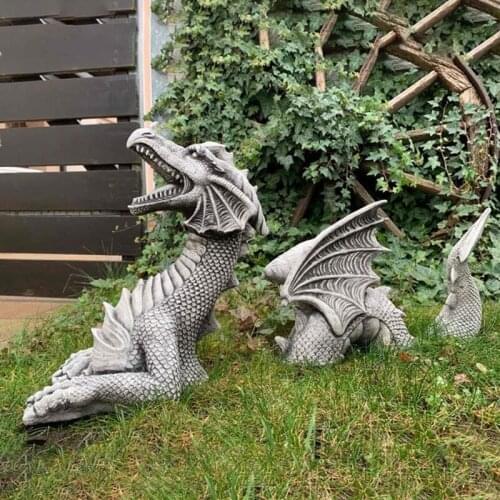 Flying Dragon Statue with Wing Garden Ornament Art Resin Craft Landscaping Yard Sculptures Decoration for Home Patio Porch Decor