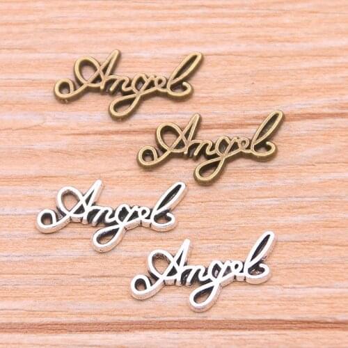 PULCHRITUDE 40Pcs 10*22mm Two Color Zinc Alloy Vintage Letter Angel Connectors Pendants Jewelry Making For DIY Handmade Craft