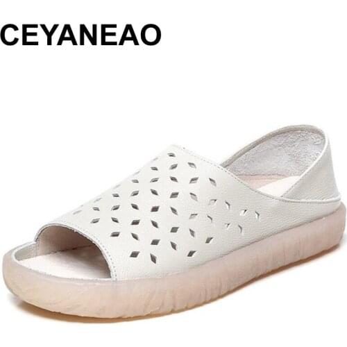 CEYANEAO Women Ballet Flats Shoes Genuine Leather sandals women Shallow Moccasins Casual Shoes Female Summer Loafer ShoesE1877