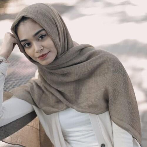 Women Plain Crinkle Hijab Cotton Scarf Muslim Fashion Pleat Scarves Cotton Shawls Wraps Stretchy Headband Long Scarves 180*90cm
