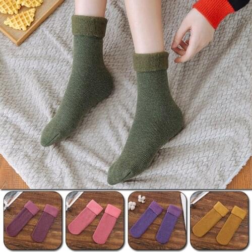 Women Winter Warm Thicken Thermal Soft Casual Solid Color Socks Wool Cashmere Home Snow Boots Velvet Floor Sleep Socks
