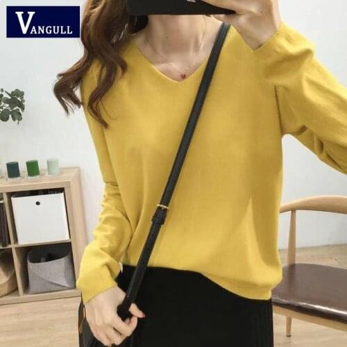 Vangull Solid V-Neck Women Sweater Spring New Autumn Cashmere Sweater Solid Sexy Pullovers Coat Female Casual knitted Sweater
