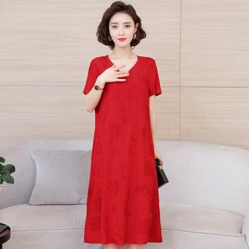 New Women Elegant Comfortable Embroidery Dress Ladies Short Sleeve V-Neck Long Loose Dress Female Vestidos Brand Women Clothing