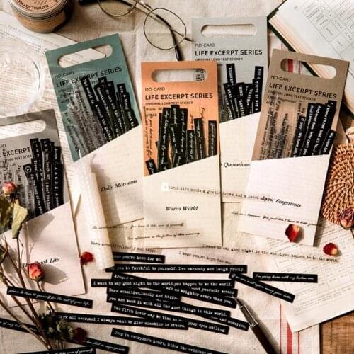 1pcs Simple Life Excerpts Series Strip Sticker Pack Vintage Stationery Material Decoration Diary White Black Supplies Stick I0S4