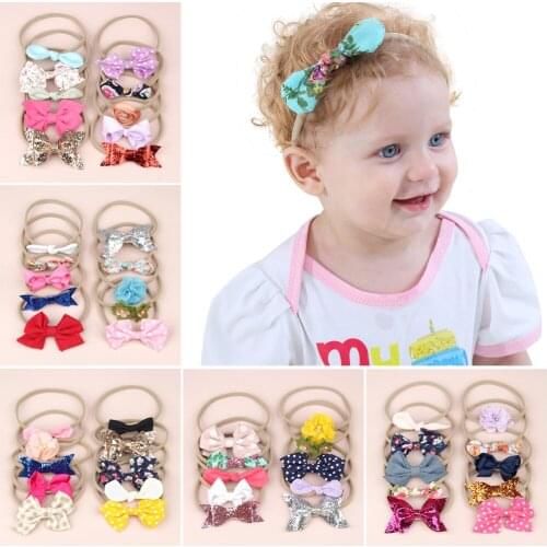 10PCS/Lot Baby Hair Accessories Girl Elastic Hair Bands Sparkle Headbands Polka Dot Bowtie Headband PU Hair band