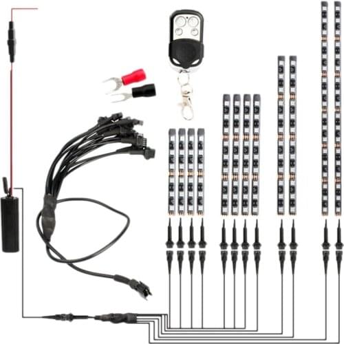 12Pcs Motorcycle Car Atmosphere Light RF RGB Colorful Light Strip LED Flashing Strip Light Glow Neon with Remote