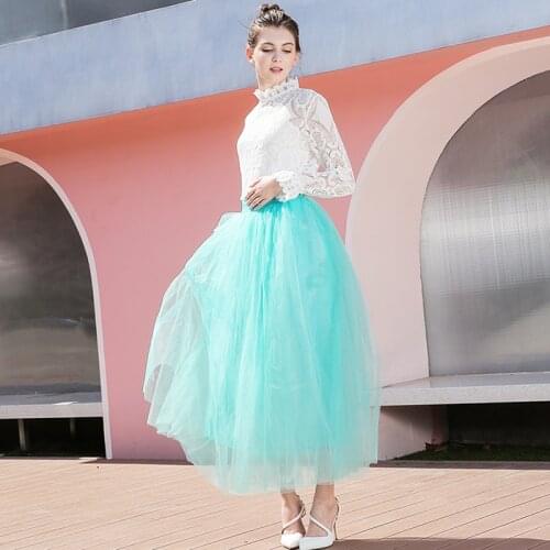 Bohemian Skirt Tulle Skirts Long Womens Maxi Skirts 4 Layers 100 cm Mesh Pleated BridesmaidBall Gown Flared Saia Longa