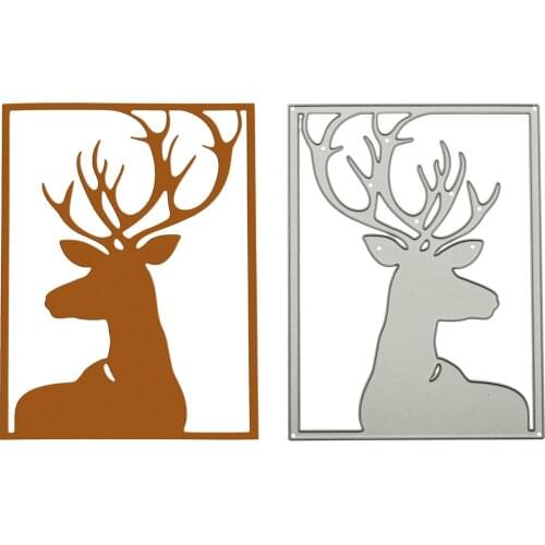 Large Size Stag Deer In Frame Patern Metal Cutting Dies Scrapbooking Embossing Paper Cutter Mold For Clipart Decorating