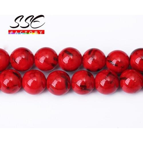 Natural Stone Beads Red Howlite Shell Turquoises Round Loose Bead For Needlework Jewelry Making Accessories 15" Strand 4mm -12mm