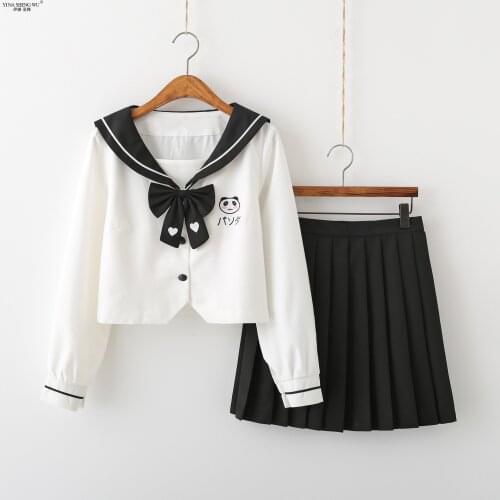 Black White Schoolgirl Uniform Japanese Class Sailor School JK Uniforms Students Clothes For Girls Anime COS Pleated Skirt Suits