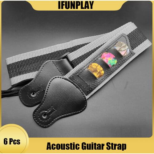 6pcs Adjustable Electric Guitar Strap Black with 3 Guitar Pick Holders PU Leather Ends Acoustic Guitar Bass Strap Belt