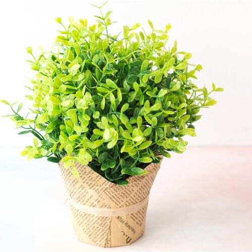 22x23cm Green Artificial Milan Grass Plants Bonsai Vintage Newspaper Flower Pots for Home Living Room Party Decor Fake Plants