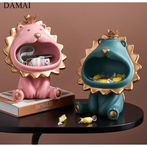 Lion Decorative Figures Resin Charms Statue Desk Anime Decor Ornaments Living Room Candy Storage Home Decoration Accessories