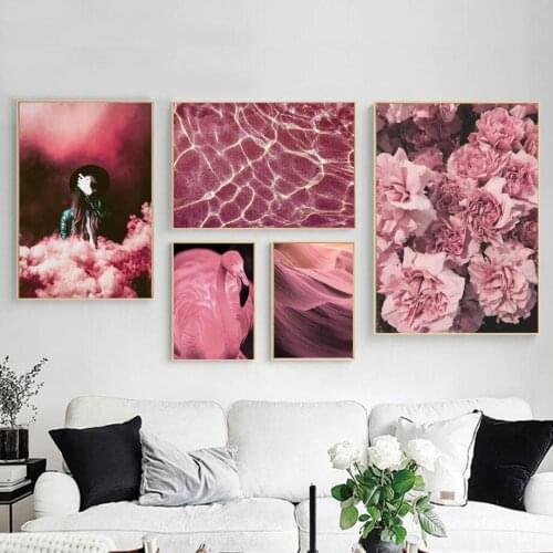 Pink Flamingo Macaron Candy Pictures Wall Art Canvas Painting Nordic Flower Lady Posters and Prints for Living Room Home Decor