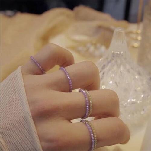 Fashion Trendy Korean Handmade Multi-color Small Crystal Beads Ring Women Girl Jewelry Stretch Weave Style Stacked Party Rings