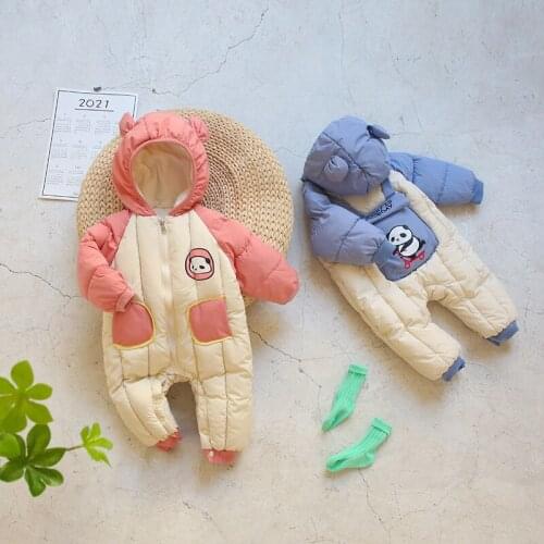 2021 Newborn Baby Winter hooded Snowsuit Infant Boys Girls Thick Jumpsuits Fleece Liner Babi Snow Wear Coats Overalls Jackets