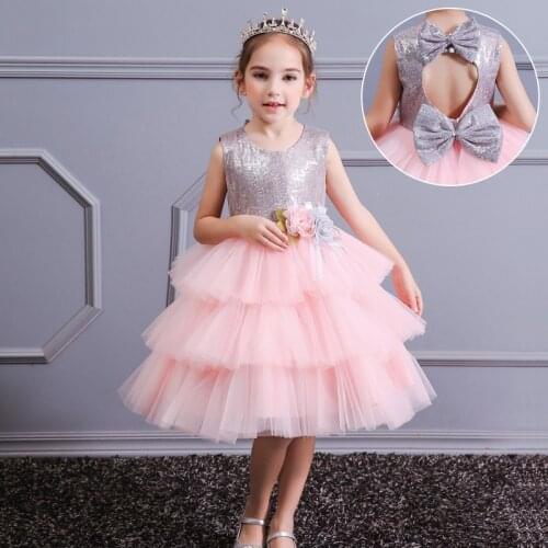 2020 Summer Costume Backless Baby Girl Tutu Dress Kids Dresses For Girls Children Multi Layer Mesh Wedding Dress Princess Dress