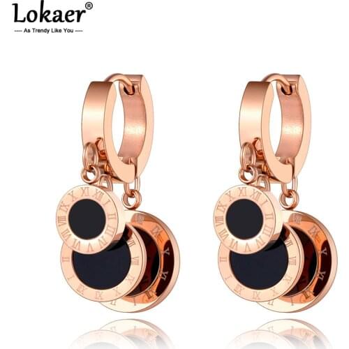 Lokaer Original Design Stainless Steel Bohemia CZ Crystal Roman Numeral Earrings For Women Trendy Acrylic Hoop Earrings E20244