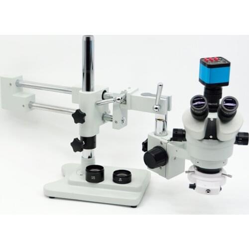 FYSCOPE Microscope 3.5X-90X Microscope Double Boom Stand Simul Focal Stereo Zoom Microscope+14MP HDMI camera +144pcs led