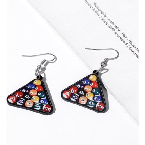 Fashion Mini Billiards Acrylic Earrings Triangle Printed Geometric Dangle Earrings for Women Girls Funny Female Gifts Brincos