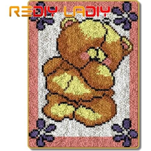 Latch Hook Rug Kits Crocheting Carpet Rug Shy Bear Acrylic Yarn Printed Canvas Cushion Mat Crochet Wall Tapestry Arts & Crafts