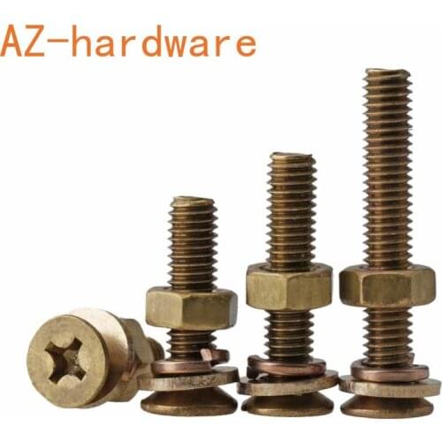M3M4M5M6 Brass Screw Nut Set Large Full Cross Sink Head Flat Head Screw with Flat Bounce Shimorteeth 20Pcs