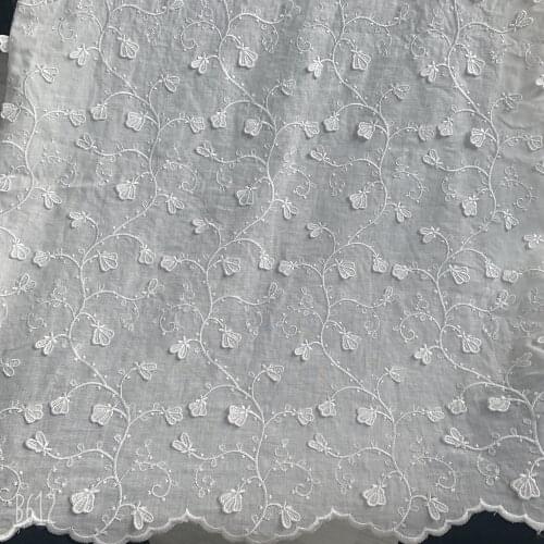Natural-white Cotton Cloth with 3d Flower Embroidery Lace Fabric Handmade DIY Clothes Sewing Accessories Width 130cm 1Yard