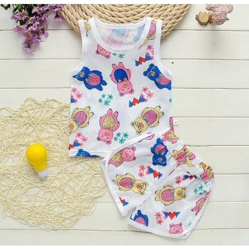 Summer New Boys Baby Fashion Clothing Set Kids Cotton Cartoon Vest Shorts 2pcs home clothes Toddler Boy Sleeveless Suit For 2-7Y