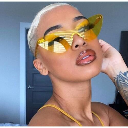 2020 Cute Sexy Retro Cat Eye Sunglasses Women Frameless One Piece Goggles Candy Color Female Fashion Green Pink Eyeglass UV400