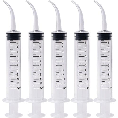 10 pieces/lot Disposable Elbow Syringe Irrigation Syringe Curved Tip Dental Impression Syringes 12ml Conveyor