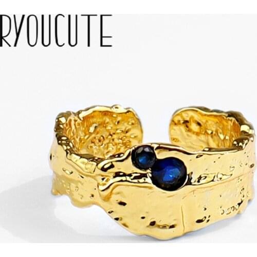 Punk Vintage Blue Crystal Ring For Women Men Adjustable Size Geometric Rings Exquisite Creative Jewelry Wholesale 2021