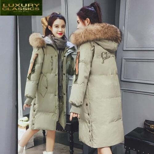 Thick Women Winter Jacket Parkas Down Cotton Padded Coat Real Fur Hooded Warm Clothes Female Tops Chaqueta Mujer LWL950