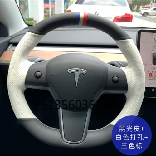 Suitable for Tesla Model 3 Model Y Model S Model X car steering wheel cover hand-stitched leather suede grip cover