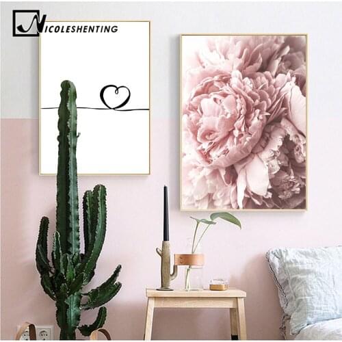 Scandinavian Flower Heart Canvas Art Painting Minimalist Floral Nordic Poster Nursery Print Decoration Picture Modern Home Decor