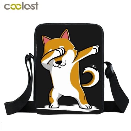 Dab Puppy Shiba Inu / German Shepherd / Bull Dog Mini Messenger Bag Women Shoulder Bag Ladies Crossbody Bags Girls Book Bags