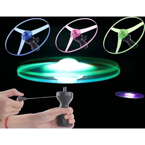 LED Light up Spinning Flying Disc Saucer Pull Stringed Kids Toy Party Supplies enhance control ability hand-eye coordination