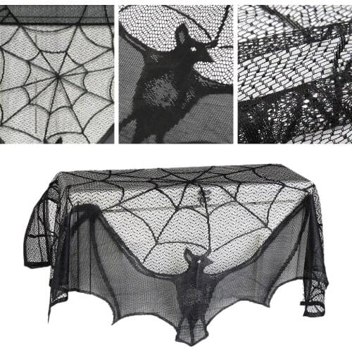 Halloween Decoration Black Lace Bat Spiderweb Spiderweb Table Cloth Fireplace Scarf Halloween Festive Party Tablecloth