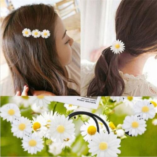 1PC Cute Daisy Flower Hair Clip Fashion Elastic Hair Ring Rope Bands Hairpins Ponytail woman Girls Kids Holder Hair Accessories