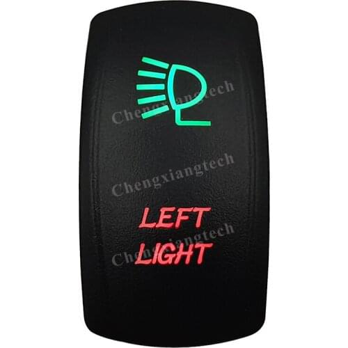 Laser -LEFT LIGHT -Car Boat Green & Red Led On Off Rocker Switch Waterproof, Overload Protection, SPST, Truck Marine Caravan
