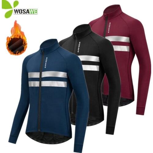 WOSAWE Winter Thermal Fleece Cycling Jackets Men Windproof Reflective Warm MTB Bike Top Jersey Windbreaker Bicycle Jacket Wear