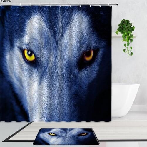 Snow Wolf Bathroom Shower Curtains Winter Forest Wild Animals Home Decor Bath Curtain 2-Pcs Set Non-Slip Bath Mats Carpet Screen