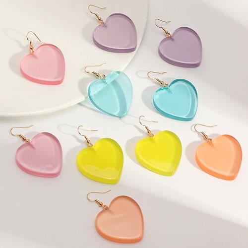 Korean fashion womens Plastic Earrings Colorful Heart drop earrings female jewelry 2021 trend delicate Accessorie, 1 Pair